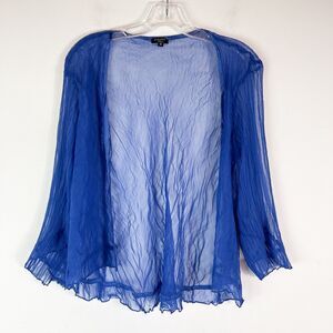 Komarov NWOT Women's Sheer Crinkled Open-Front Cardigan Jacket Royal Blue Size S
